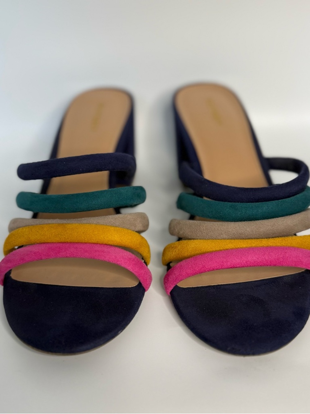 Old Navy Multicolor Strappy Slide Mules - Old Navy, Pink, Yellow, Green, Taupe